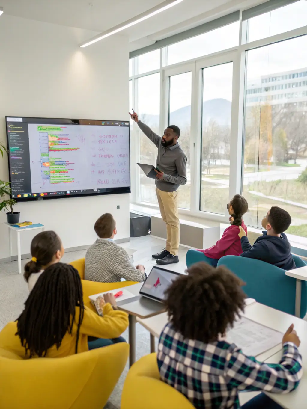 A clean and modern webpage design interface, illustrating the principles of web development, in a hands-on training session.